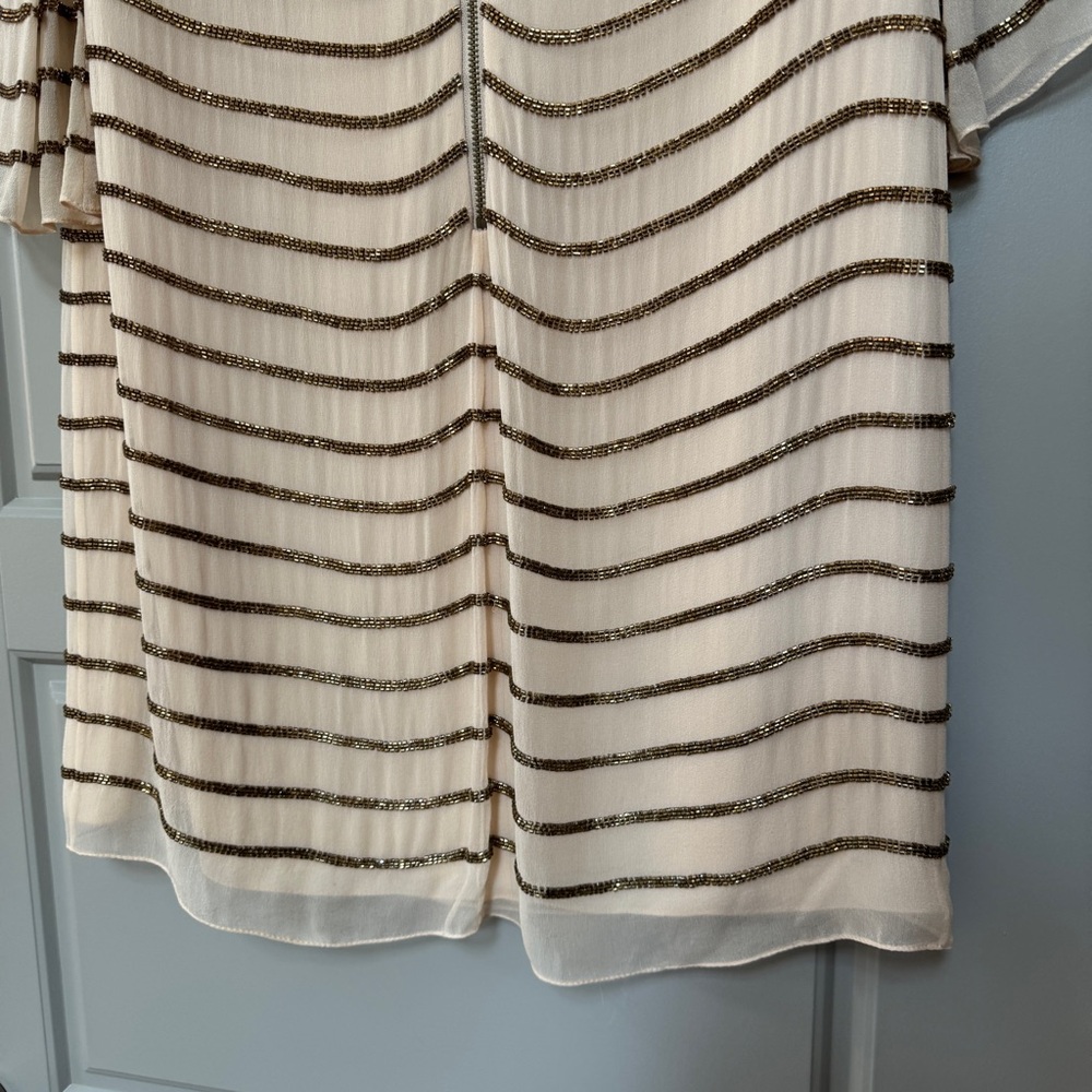 ALICE + OLIVIA | Laia Bell Sleeve Sequin Silk Stripe Dress $600+ Size Medium - Picture 5 of 14